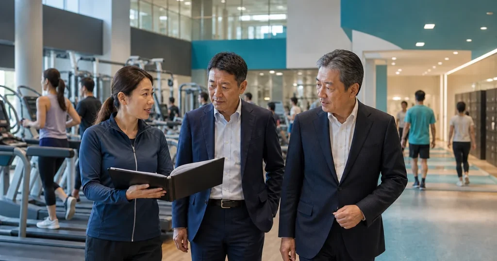 オージースポーツのM&Aにおける、発表時点の62施設の事業承継とPMIを表すイメージ