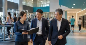 オージースポーツのM&Aにおける、発表時点の62施設の事業承継とPMIを表すイメージ