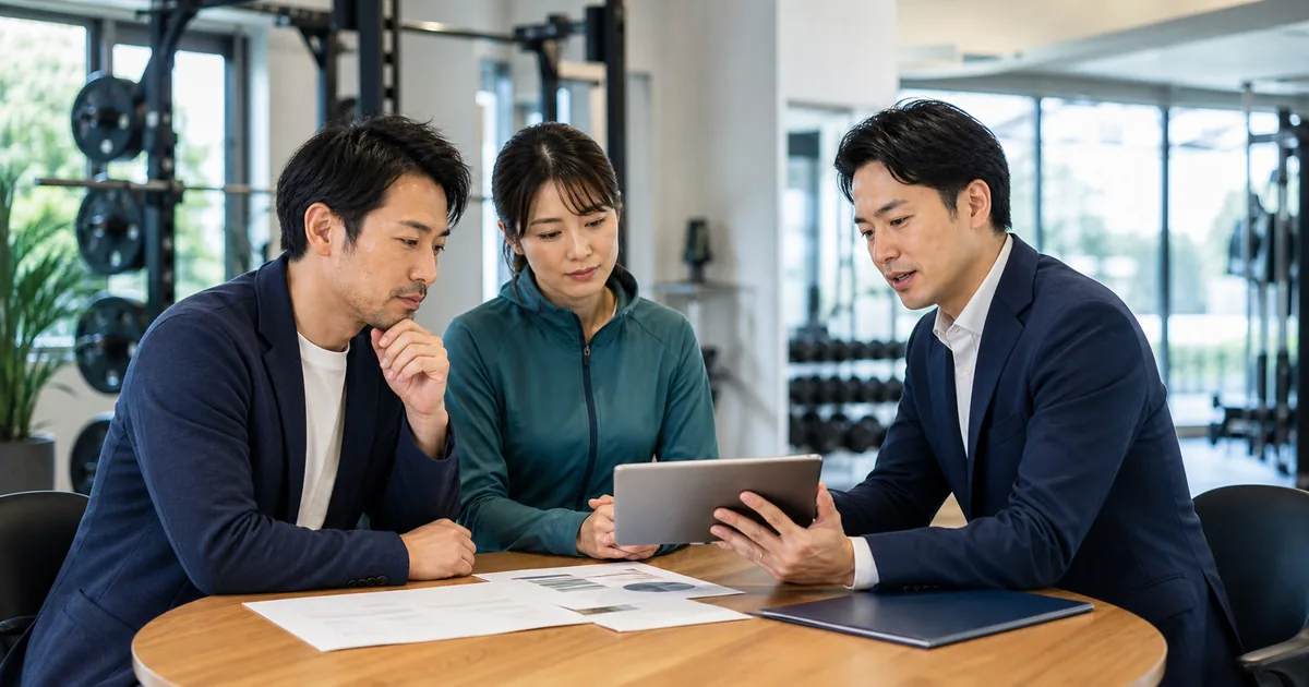 ジムM&Aの決済代行・口座振替切替を確認する施設責任者と担当者