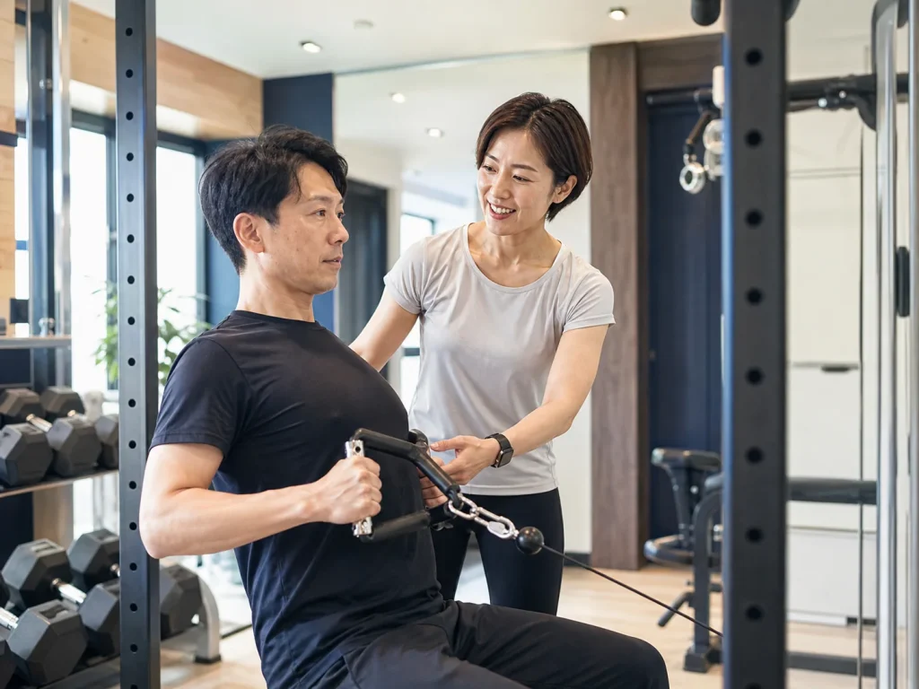 パーソナルジムで会員のトレーニングを支えるトレーナー