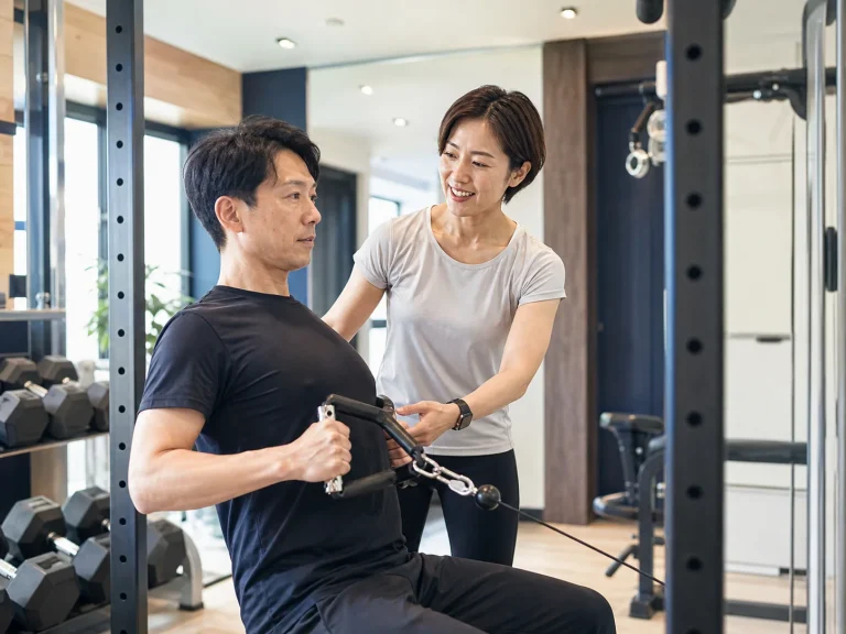 パーソナルジムで会員のトレーニングを支えるトレーナー